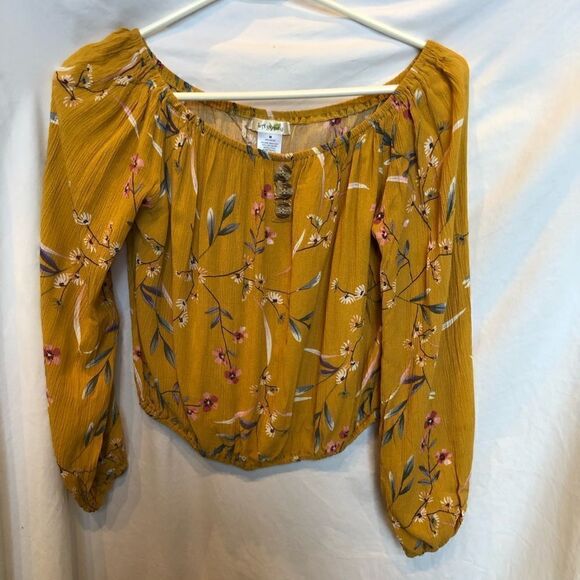LA Gypsy Blouse Crop Mustard/flowers Medium - Picture 1 of 5